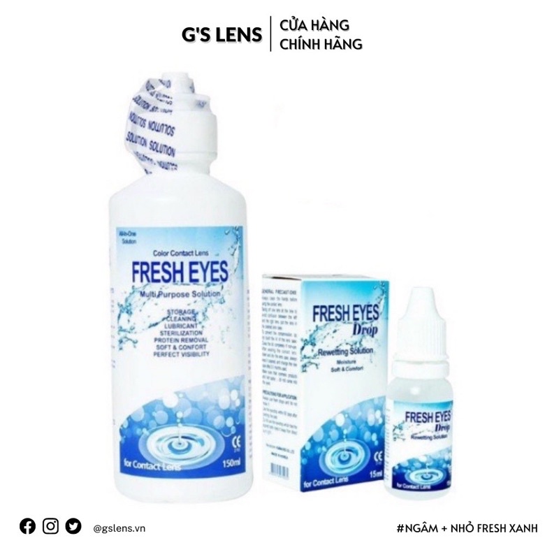 Mua Nước Ngâm + Nhỏ Mắt Chuyên Dụng Cho Lens Thương Hiệu Fresh Eye Xanh