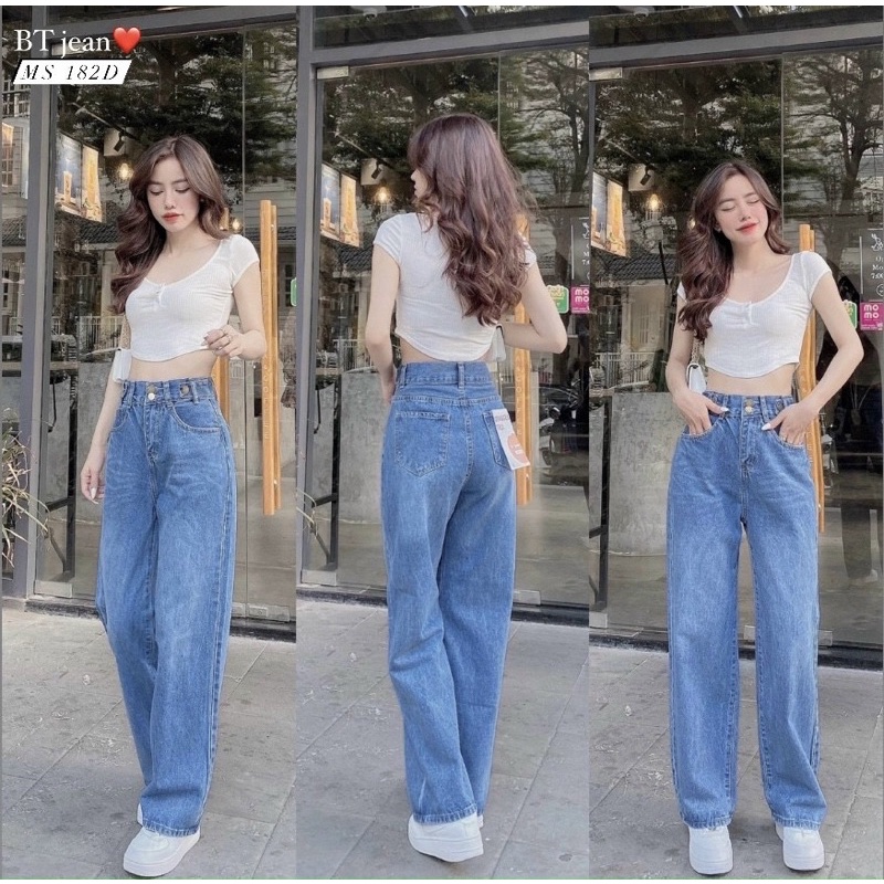 Mua Quần Jean Ống Rộng Nữ Lưng Siêu Cao Kiểu Cách Điệu Lưng Ms